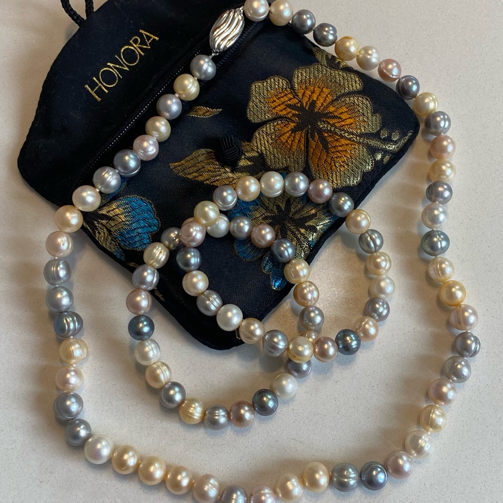 Honora Pearl Necklace and Bracelets in Silver, Cream, and Blue